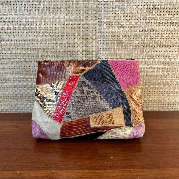🌟2xHP🌟VTG 1980s Snake & Lizard Skin Patchwork Color Block Shoulder/Crossbody Bag - Picture 4 of 14